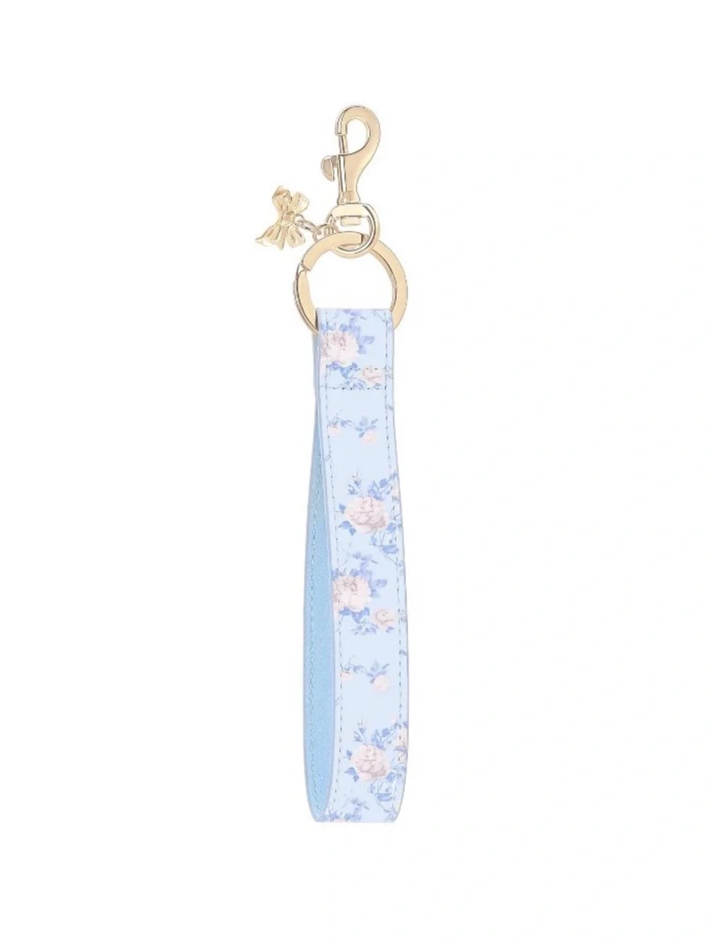 LoveShackFancy x Target Light Blue Floral Wristlet Keychain Strap Gold Hardware